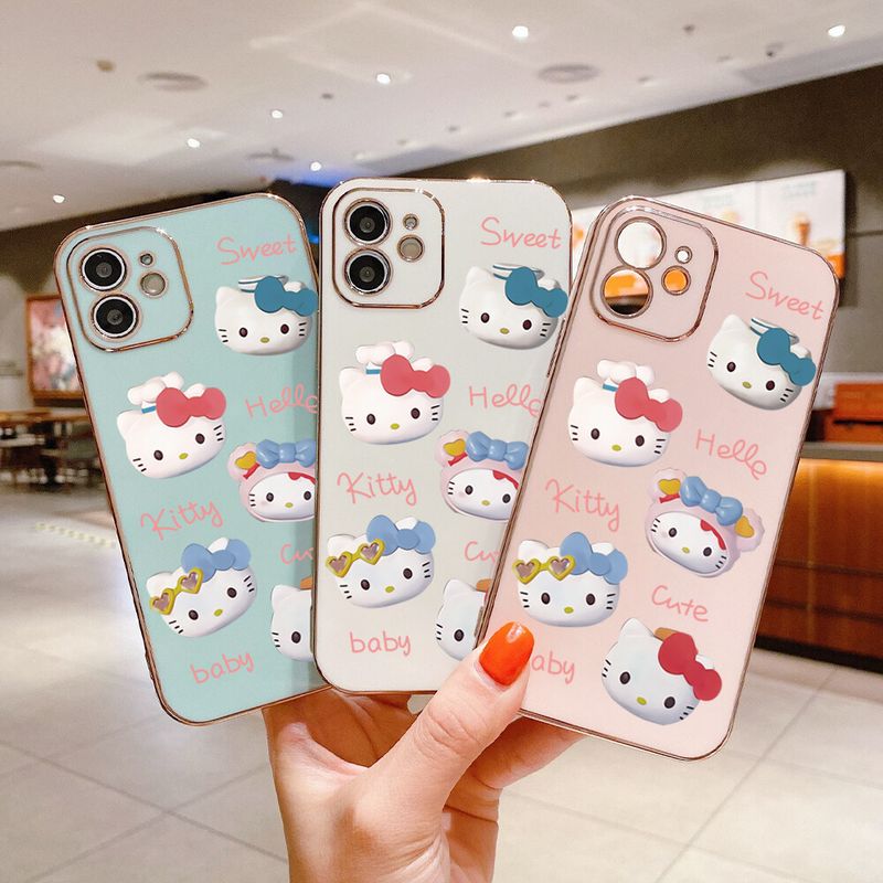 Hontinga เคสโทรศัพท์ OPPO A15 A15Sเคสมือถือลายการ์ตูน Hello Kitty ทำจากโครเมี่ยมหรูหราฝาปิดเต็มกล่องป้องกันกล้องเคสยางกันรอยสำหรับเด็กผู้หญิง