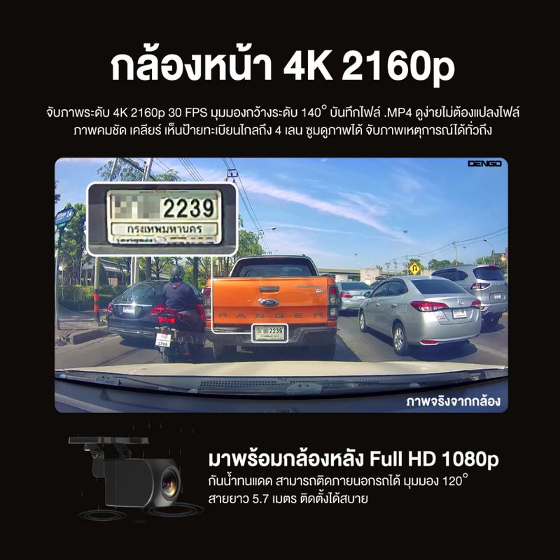 [2241.- GMECSJHGVB] Dengo Pantrium 4K DashCam ชัดสูงสุด4K 2160P+ กล้องหลังFHD กล้องติดรถยนต์ Wifi ประกัน1ปี