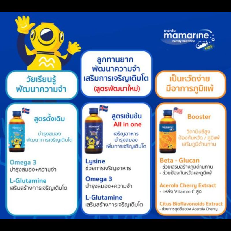 LOT ใหม่ MAMARINE (ฟ้า)💧 (น้ำเงิน)✨ (ส้ม) ม่วง ขนาด 120 ML. ของแท้ 💯 มามารีน