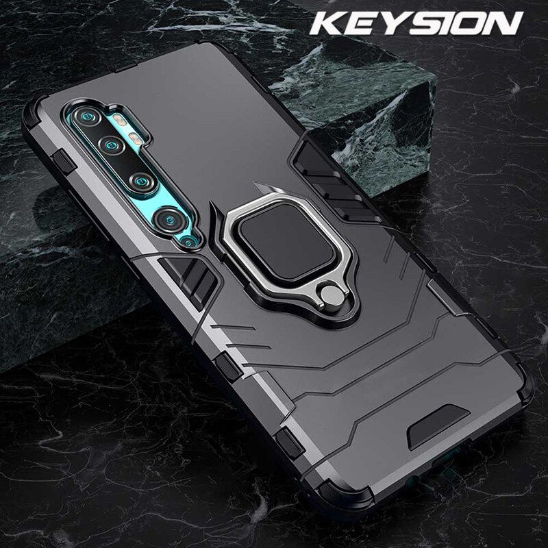 KEYSION เกราะกันกระแทกเคสสำหรับ Xiaomi Mi Note 10 Lite ขาตั้งโทรศัพท์โทรศัพท์ฝาหลังสำหรับ Mi Note 10 Pro