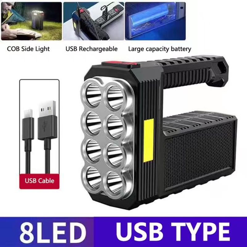 W5117 ไฟฉายพลังสูง 200W ชาร์จพลังงานแสงอาทิตย์ 8LED+COB กันตกและกันฝน ไฟฉาย LED ทรงพลัง