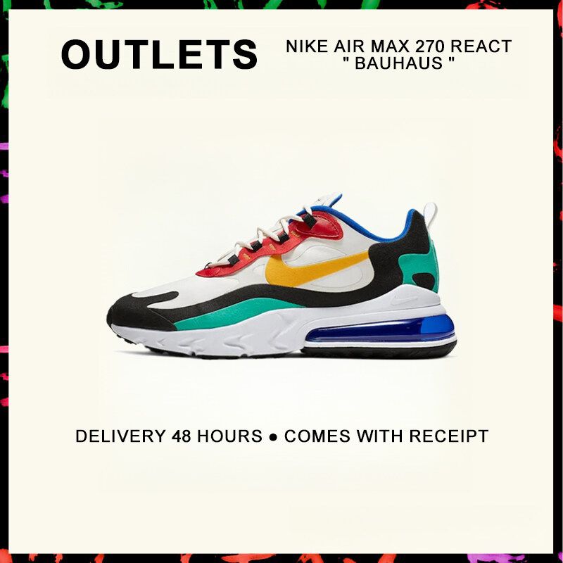 กล่องที่สมบูรณ์ Nike Air Max 270 React " Bauhaus " Running Shoes AV4789 - 004 รับประกัน 1 ปี