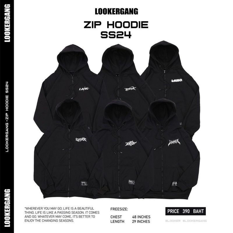 Looker Gang:Zip Hoodie ฮู้ดซิปสีดำ,01