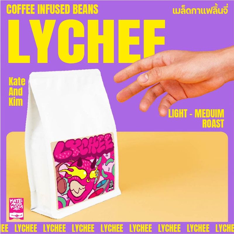 เมล็ดกาแฟคั่ว " แต่งกลิ่น " ลิ้นจี่ (( Kate & Kim )) Lychee Infused Blend Coffee Bean (COD)