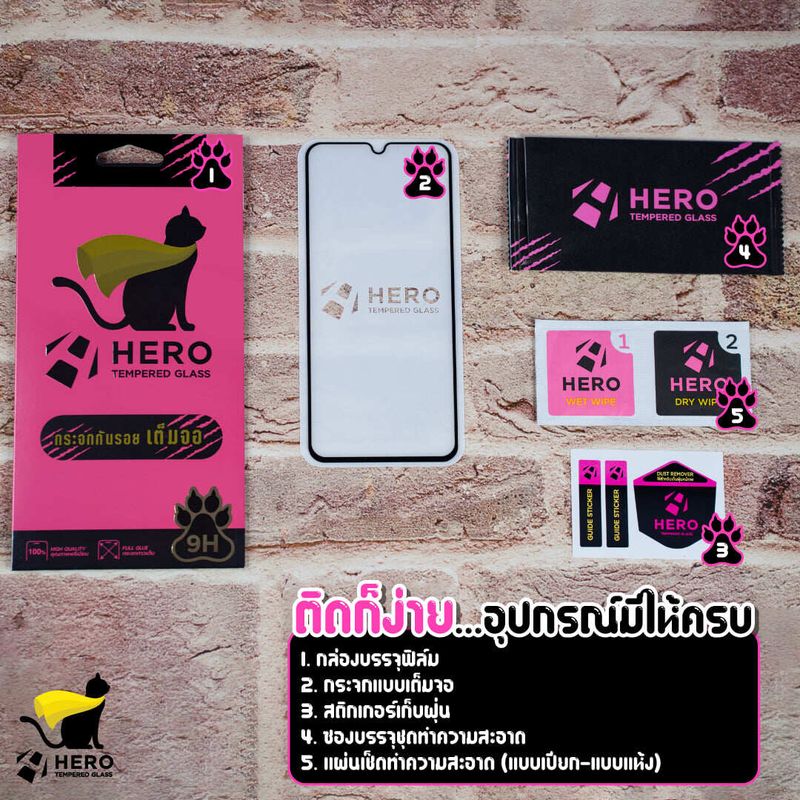 ฟิล์มกระจก เต็มจอ Hero Oppo A12 / A15 A15s / A16 A16K / A31 / A3s A5s / A53 / A33 / A54 / A73 / A74 4G 5G / A93 / A9 / A5 2020 / A92 / A94 / A95 กันรอย เรโน เรโน่ ออปโป้