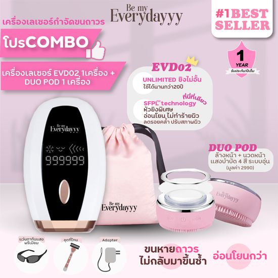 BEMYEVERYDAYYY//EVD02 โปรCOMBO : เครื่องเลเซอร์กำจัดขนถาวร (SFPL™) ของแท้จากEVD รับประกัน1ปี กำจัดขนถาวร รุ่นใหม่ บอกลาการ โกนขน แว๊กซ์