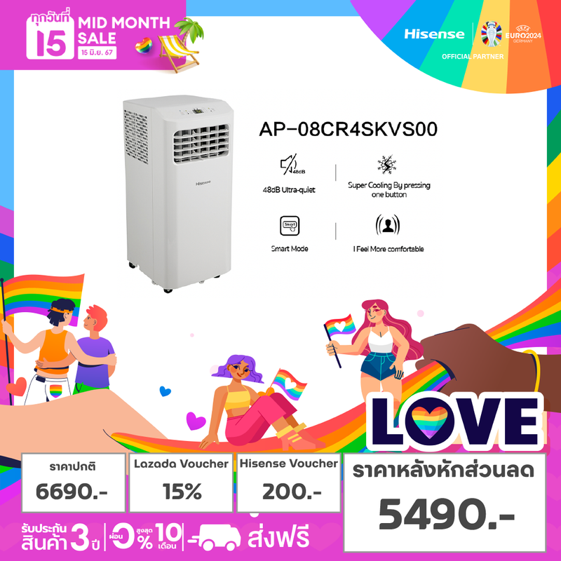 Hisense แอร์เคลื่อนที่ 8000 BTU รุ่น AP-08CR4SKVS00 (ไม่รวลมค่าติดตั้ง)