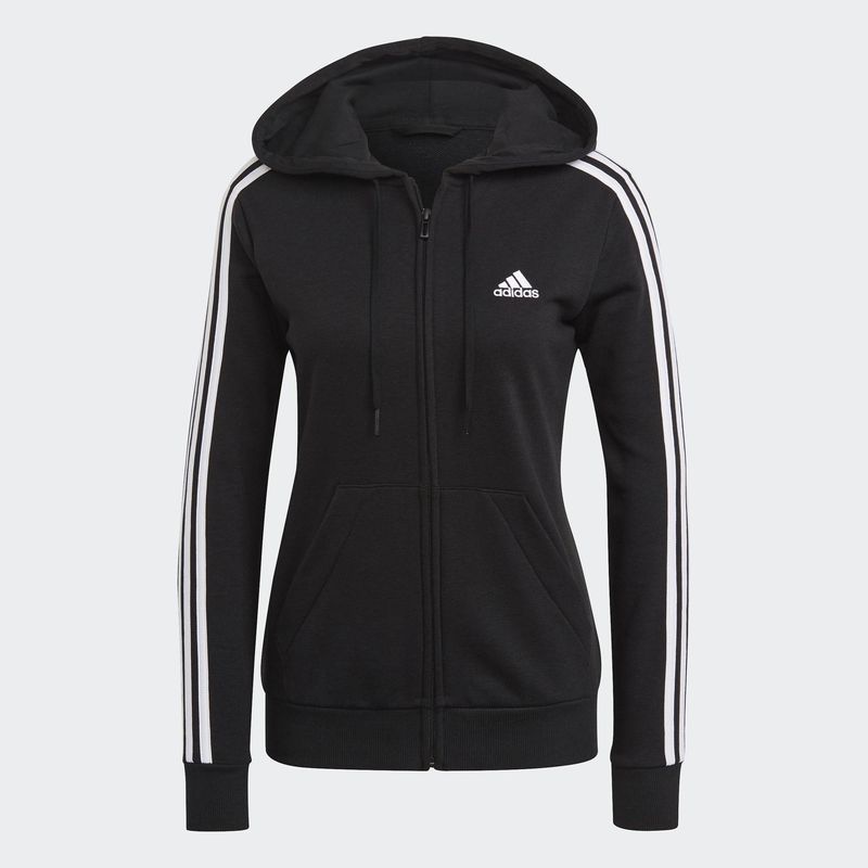 adidas ไลฟ์สไตล์ เสื้อฮู้ดซิปยาวเต็มตัว Essentials French Terry 3-Stripes ผู้หญิง สีดำ GL0792