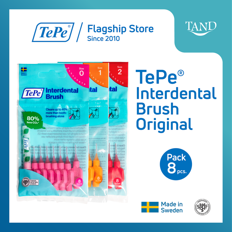 (แพ็ค 8 ชิ้น) TePe® Interdental Brush Original เทเป อินเตอร์เด็นทัล บรัช แปรงซอกฟัน รุ่นออริจินอล ขนนุ่ม ขนาดหัวแปรง 0-6 (ISO)