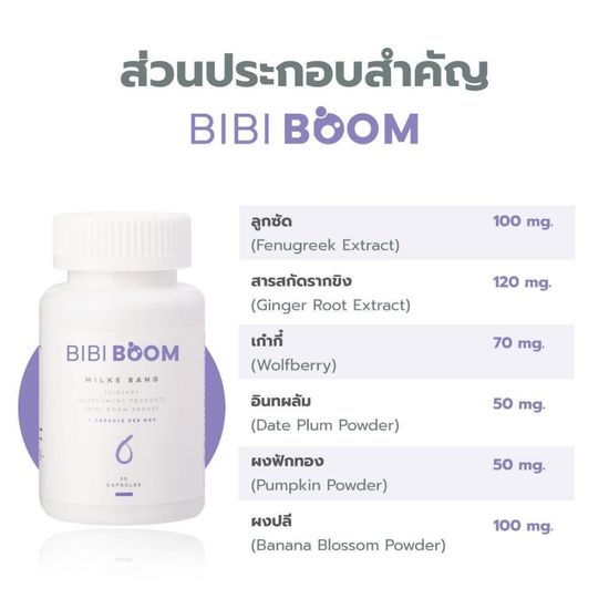 BIBIBOOM บีบี้บูม Bibi Boom Mike Bang ผลิตภัณฑ์เสริมอาหารเร่งน้ำนม เพิ่มน้ำนมแม่เพื่อลูกน้อย 1 กระปุก มี 30 เม็ด