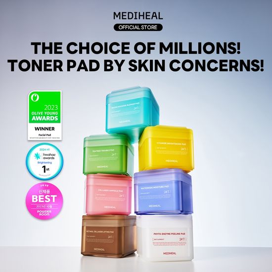 [BEST] MEDIHEAL OFFICIAL Toner Pad by Concern-Teatree Acne, Madecassoside Blemish, Phyto Peeling, Watermide Moisturizing, Vitamide Brightening, Collagen Firming, Retinol Lifting