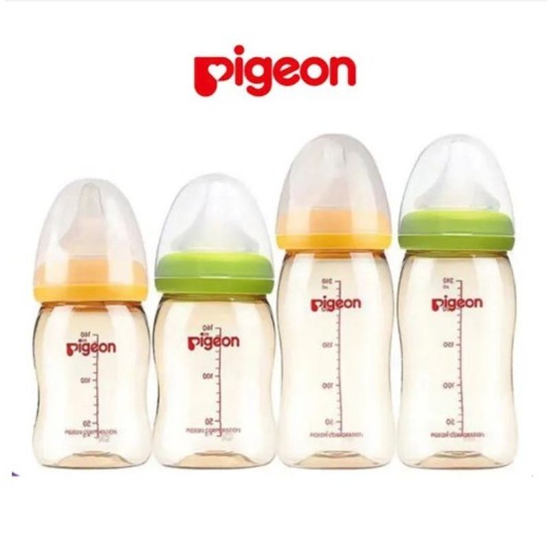 ขวดนม ขวดนมพีเจ้น คอกว้าง สีชา ขวดนม Pigeon ของแท้ 100% (จุก SS 160ML / จุก M 240ML / จุก L 240ML)