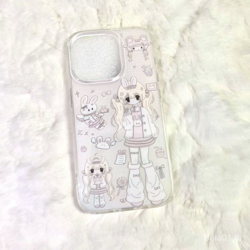 เคสป้องกันโทรศัพท์มือถือ แบบนิ่ม ลายอนิเมะ สีชมพู กันกระแทก สําหรับ iPhone 15 14 13Promax 12 11 7 TVKL