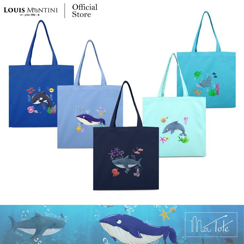 Louis Montini (ma tote) กระเป๋าผ้าแคนวาสกันน้ำ Tote Bag Ocean Blue CVR004