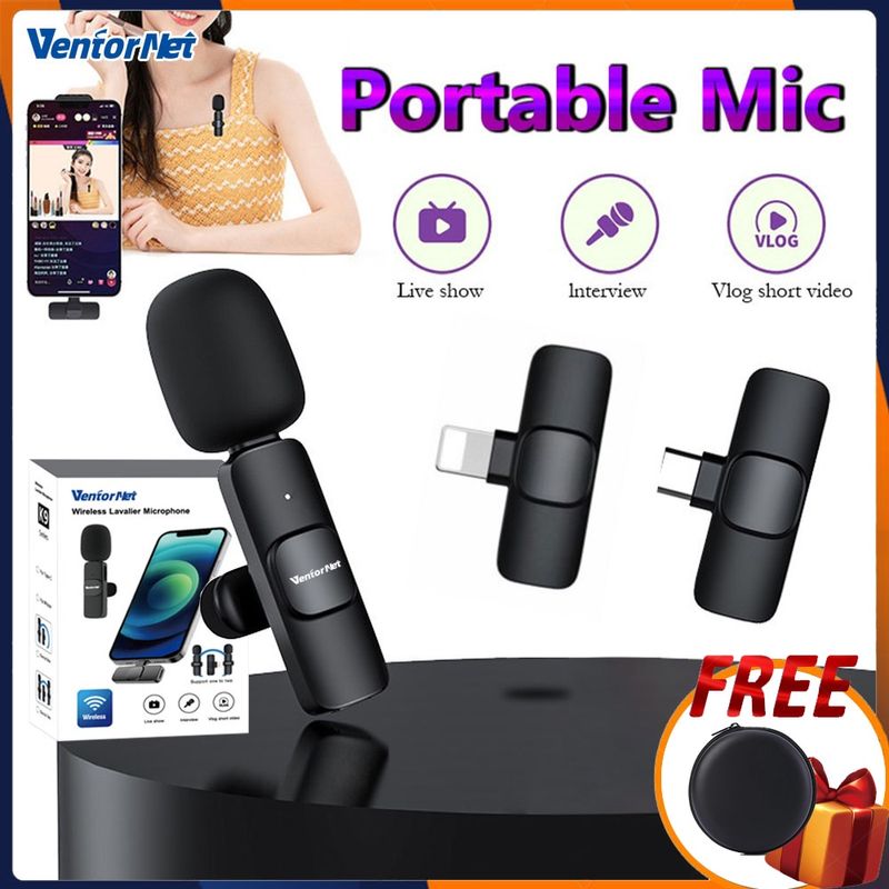 VentorNet💥 🚀 Wireless Microphone 🎤 🔊 ไมค์หนีบปกเสื้อ  ปลั๊กแอนด์เพลย์แบบชาร์จไฟได้ ไมค์ไร้สายหนีบเสื้อ ไมโครโฟนไร้สายแบบพกพาใช้สําหรับ สมาร์ทโฟน 🎁  ✅bluetooth microphone