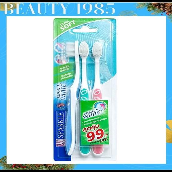 SPARKLE แปรงสีฟัน นุ่มพิเศษ (3 ด้าม/แพ็ค) รุ่น FRESH WHITE TOOTHBRUSH ไม่บาดเหงือก คละสี ฟ้า ชมพู ม่วง เขียว SK0356