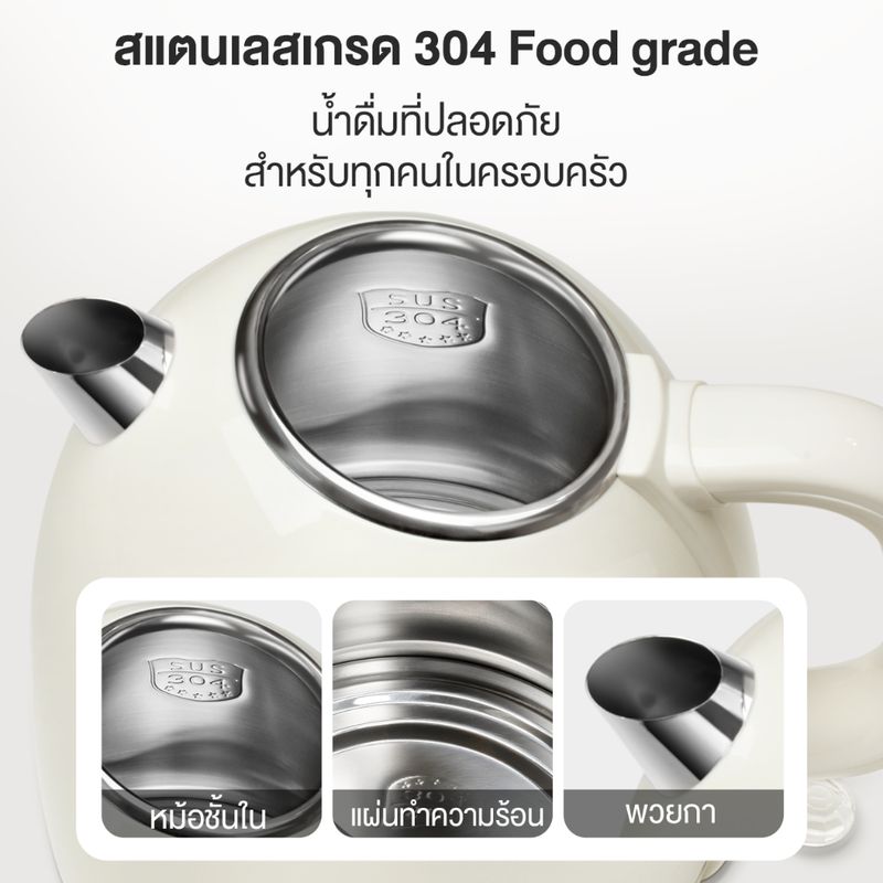 Simplus Kettles กาต้มน้ำไฟฟ้า ป้องกันน้ำร้อนลวก 2 ชั้น 1.7 ลิตร 304 ซับสแตนเลสกาต้มน้ำ ตัดไฟอัตโนมัติ DRSH006