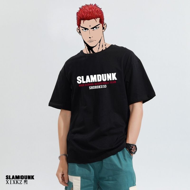 เสื้อยืด▲Slam Dunk  เสื้อยืดผู้ชายแขนสั้นเสื้อบาสเก็ตบอลกีฬา Sakuragi Hanado S-5XL