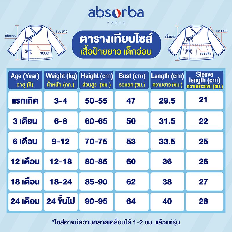 absorba ชุดผูกหน้าเด็กอ่อนหญิง แขนยาว สีชมพู สำหรับเด็กแรกเกิด - 3 เดือน คอลเลคชั่น Coeur & Etoile