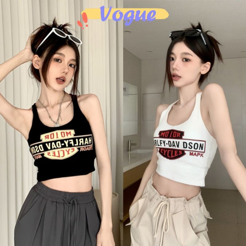 Vogue🌟พร้อมส่ง🌟 เสื้อสายเดี่ยวไหมพรม ครอปสั้น ดีเทลสายด้านหลังX (9A127) -C