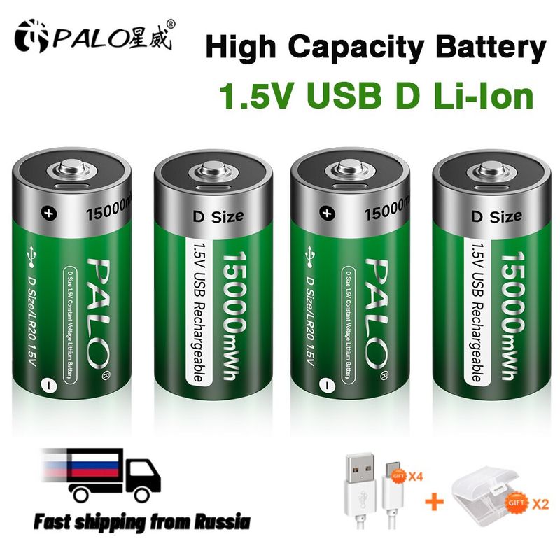 Palo 100% ต้นฉบับ1.5V C D Size ขนาดแบตเตอรี่แบบชาร์จไฟได้ Type-C USB ค่าใช้จ่าย Li-ion แบตเตอรี่