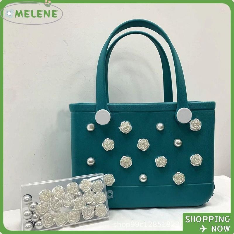 Melene 24PCS Charms สําหรับ Bogg Bags, กระเป ๋ าถือที ่ มีสีสันกระเป ๋ าชายหาดอุปกรณ ์ เสริม Charms, DIY ดอกไม ้ และไข ่ มุกยางกระเป ๋ าชายหาด Totes ตกแต ่ งสําหรับ Bogg กระเป ๋ าผู ้ หญิง