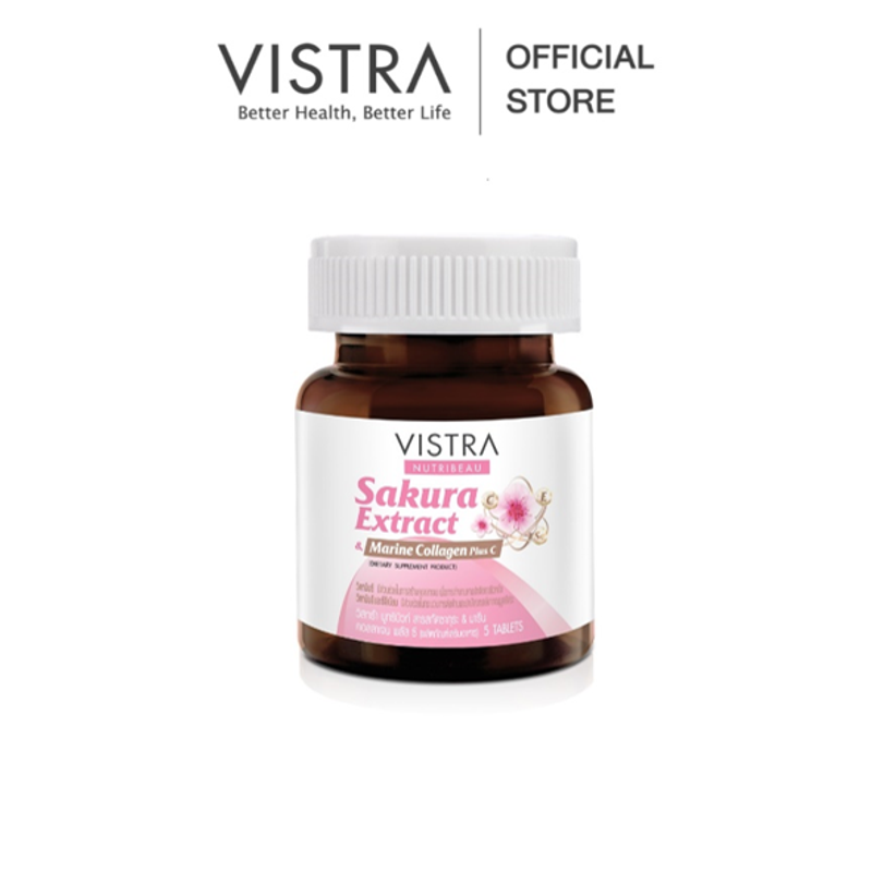 VISTRA NUTRIBEAU SAKURA EXTRACT & MARINE COLLAGEN PLUS C ( 5 Tabs) - วิสทร้า ทริบิวท์ สารสกัดซากุระ &  มารีน คอลลาเจน พลัส ซี (5 เม็ด) - ( GWP )