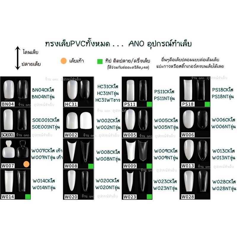 เล็บปลอม PVC เต็มเล็บ ทรงคอฟฟิน (ทรงบัลเล่ต์) สำหรับต่อเต็มเล็บ ยาวพิเศษ (รหัส17) ซอง17