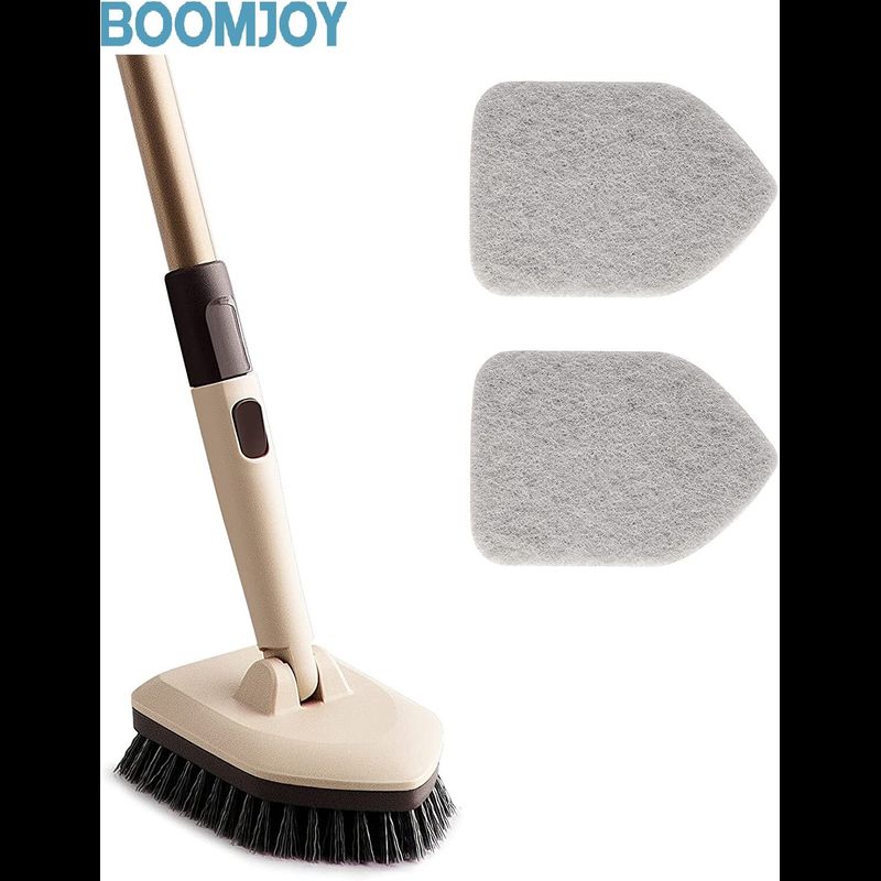 BOOMJOY แปรงเครื่องขัดกระเบื้องสำหรับอ่างอาบน้ำที่มีด้ามยาว2 In 1แปรงทำความสะอาด-2แผ่นขัดถู & ขนแปรงหัวแปรง1เส้น-ไม่เป็นรอยแปรงขัดถูสำหรับห้องครัวห้องน้ำห้องน้ำกระเบื้องอ่างอาบน้ำแบบแข็ง