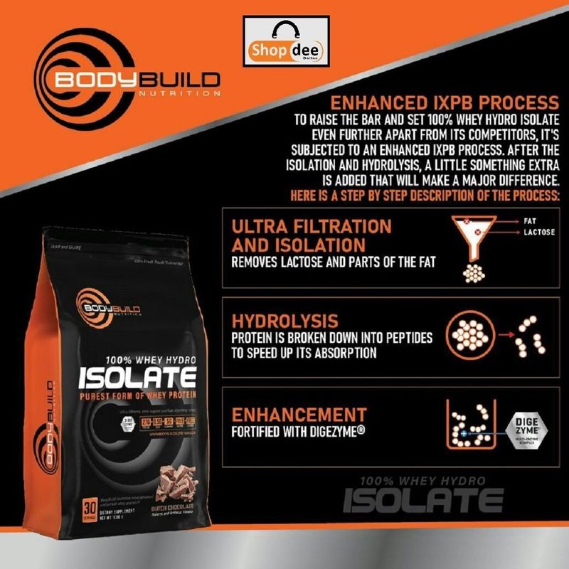 BODYBUILD NUTRITION 100% USA Whey HYDRO ISOLATE + DIGEZYME เวย์โปรตีน ไฮโดรไอโซเลท 1 kg (30 สกู๊ป)