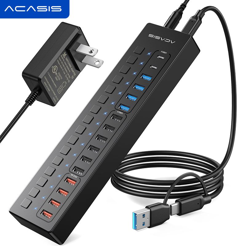 Acasis อะแดปเตอร์ฮับ USB 3.0 2.0 11 16 พอร์ต Type-C ความเร็วสูง 11 16 พอร์ต สําหรับคีย์บอร์ด เมาส์ PC20