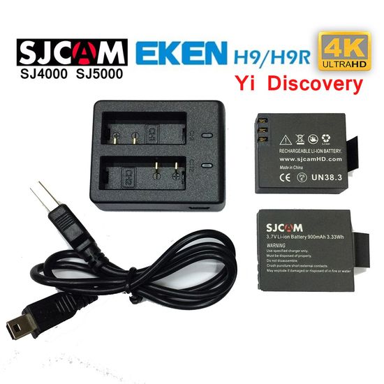 SJ แท่นชาร์จคู่ หรือ แบตเตอรี่ SJCAM SJ4000 AIR SJ5000 4K eken H9 H9R Yi Discovery battery charger