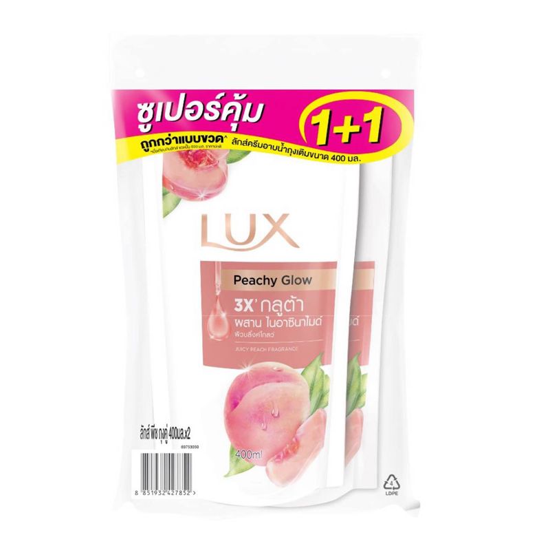 LUX ครีมอาบน้ำ ครีมอาบน้ำลักส์แบบถุงเติม 400 มล. (1แถม1)