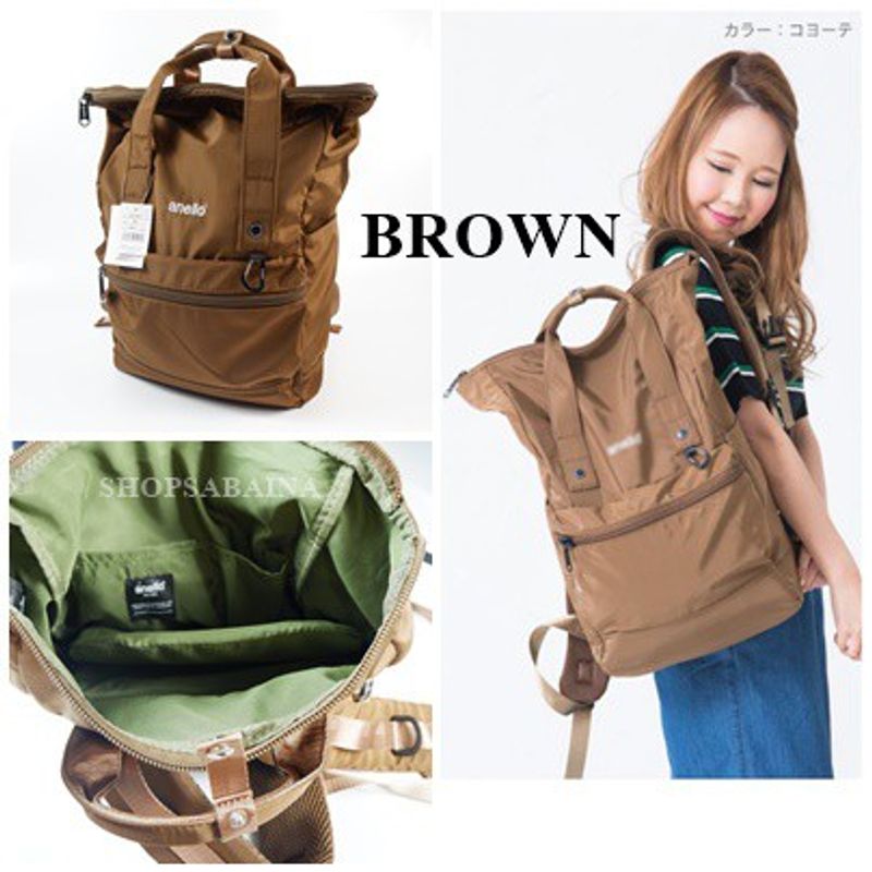 Anello แท้ 100% Roll Top Backpack Urban Street Nylon Rucksack กระเป๋าเป้สะพายหลัง ผ้าไนล่อน กระเป๋ากันน้ำ