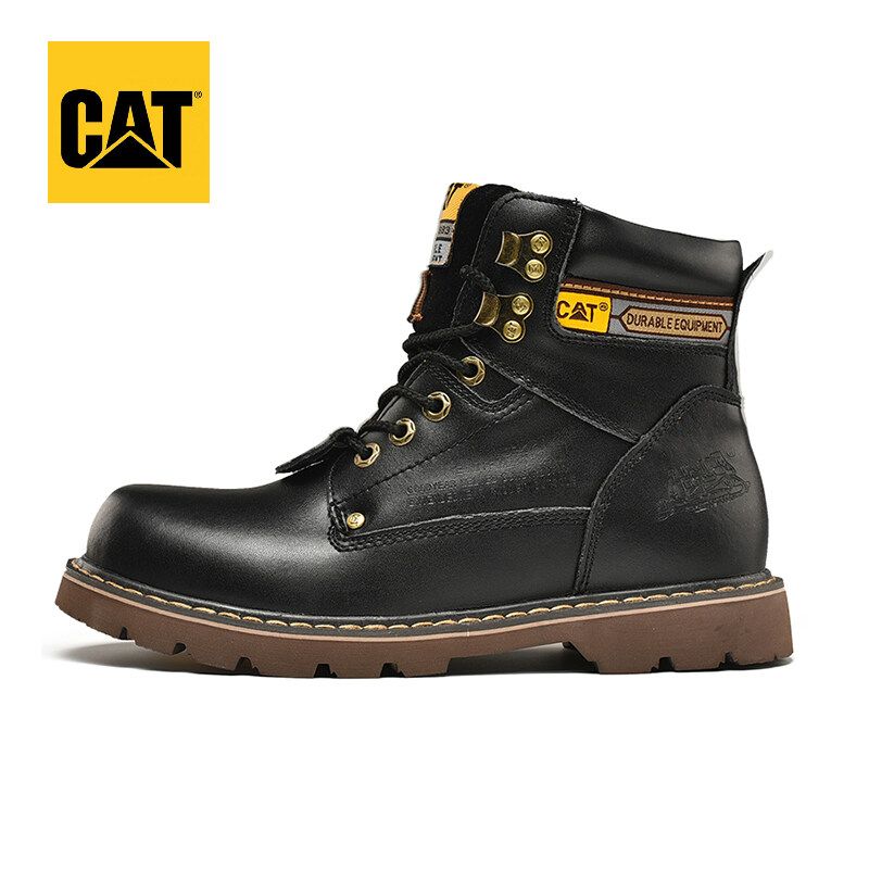 Caterpillar ใหม่รองเท้าหนังสดใสความปลอดภัย CAT เหล็กนิ้วเท้าทำงานกลางแจ้งบู๊ทส์ทำงาน