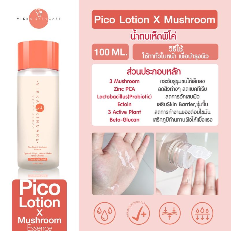 ส่งฟรี! VIKKASKINCARE Pico Lotion 100ml+B3 Zinc 15ml + 5% Bakuchiol 15ml น้ำตบเห็ด เซรั่มลดสิวหมอกุ้ง คุมมัน ลดริ้วรอย