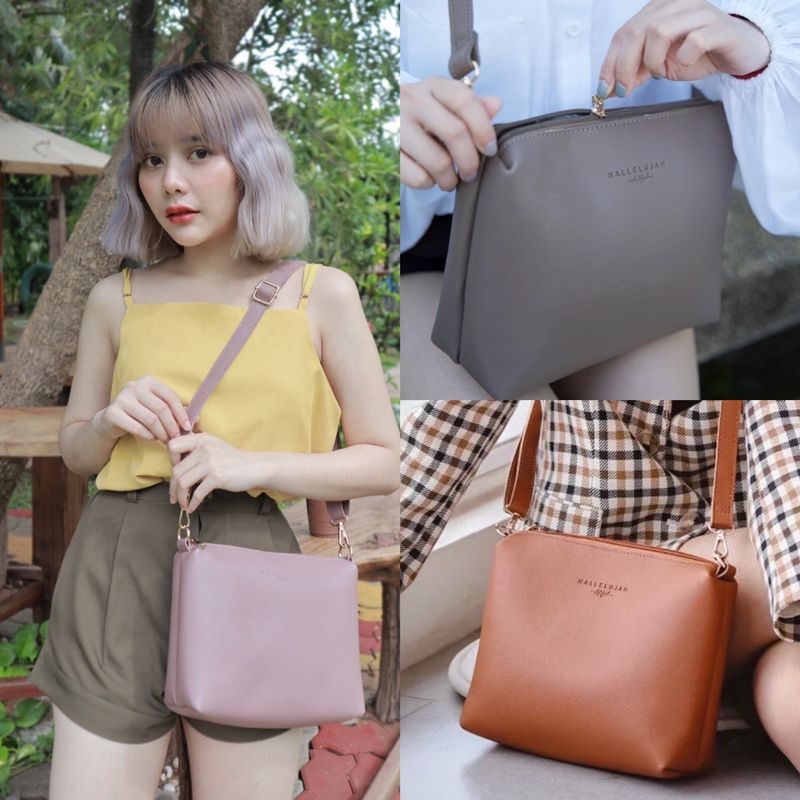 กระเป๋าสะพายข้างผู้หญิง กระเป๋าหรู Crossbody  รุ่นมีซับใน แถม ผ้าซาติน และปอมห้อยกระเป๋า