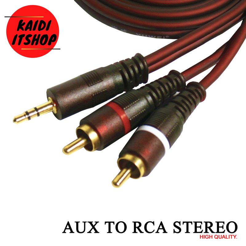 สายสัญญาณเสียง Aux 3.5 (ตัวผู้) to RCA (ตัวเมีย) 1 ออก 2 Cable Stereo Audio Cable หัวแจ็คทองเหลืองนำคุรภาพเสียงอย่างดี (ความยาว 1.5 - 5 เมตร)