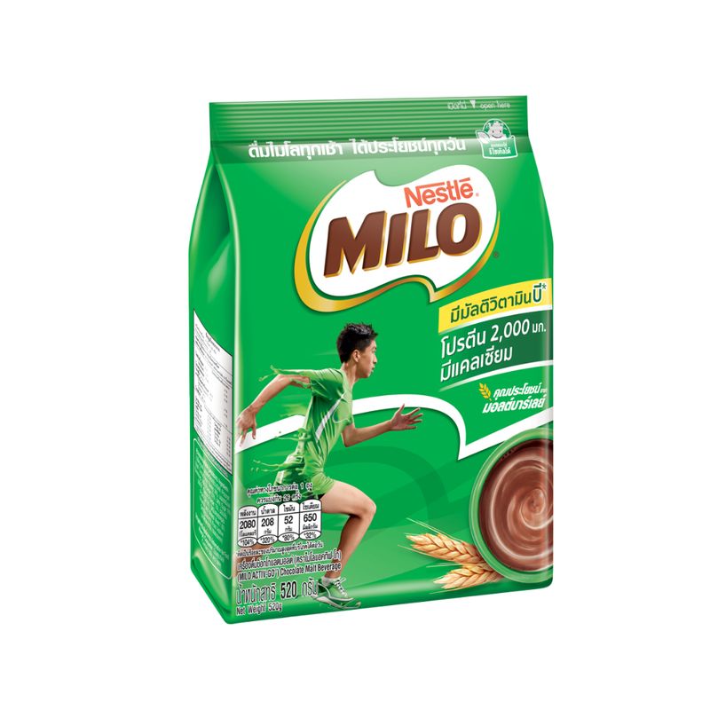 MILO ไมโล แอคทิฟ-โก เครื่องดื่มรสช็อกโกแลตมอลต์ ผสมมัลติวิตามินบี ชนิดผง สูตรปกติ 520 กรัม x2