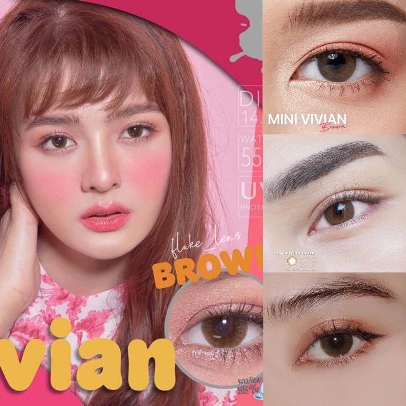 ตาหวานใส่ไปเรียน เนียนสวย 🧁 Mini vivian 🧁 ค่าอมน้ำ55% Kittykawaii คอนแทคเลนส์ brown gray ขนาดเท่าตา14.0 อมน้ำ55% กรองแสง