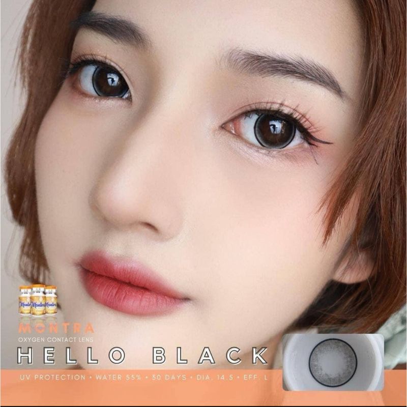 คอนแทคเลนส์ Hello Black (Montra) ขนาดบิ๊กอาย 🌷 คอนแทคเลนส์สีดำ บิ๊กอายสีดำ