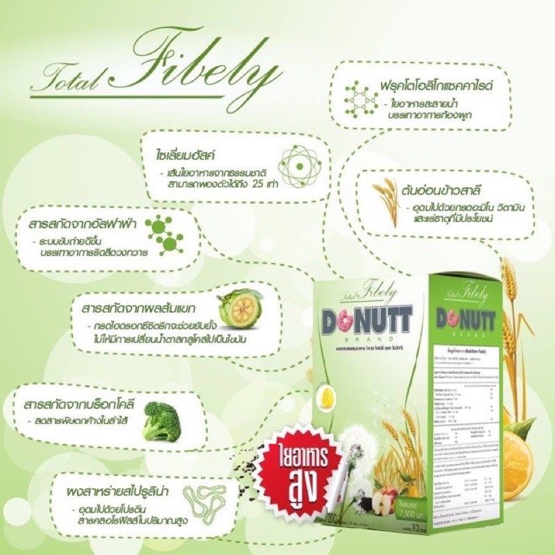 1️⃣แถม1️⃣ DONUTT Total Fibely Plus Probiotics 9000 โทเทิล ไฟบีลี่ พลัส โพรไบโอติกส์ 20G.x10ซอง(2กล่อง)