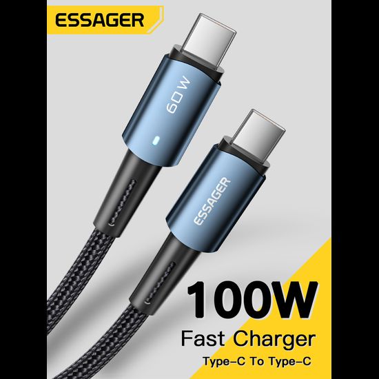 Essager PD 100W/60W สาย USB C ไปยัง USB C QC 4.0สาย USB-C ชาร์จเร็วสำหรับ IPhone16 15 Macbook Air 2020 MacBook Pro 2018 S20 Samsung + Xiaomi