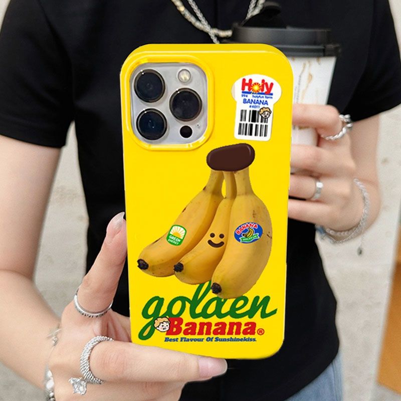 Simple ins Style Smiley Banana Fruit Glossy Yellow Soft Shell เหมาะสําหรับเคสโทรศัพท ์ รุ ่ น 14pro/14promax/13pro/13promax/13promax/11/12pro/12promax/12promax/XR/XSMAX/7P/8MINI/