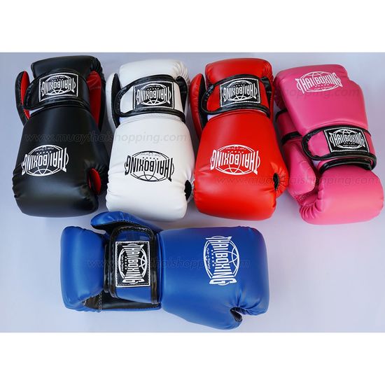 THAIBOXING นวมหนังเทียม  สีดำ สำหรับเด็ก ผู้ใหญ่ นวมซ้อมมวย นวมชกมวย BOXING GLOVES