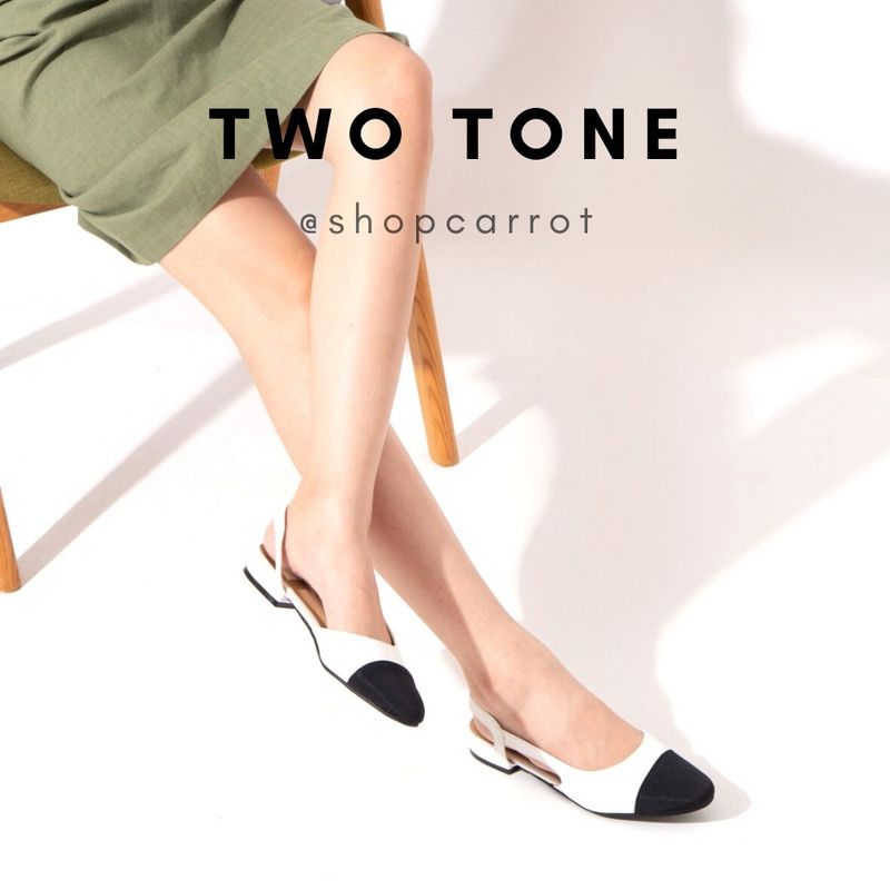 SHOPCARROT_STORE : TWO TONE รองเท้ารัดส้นผู้หญิงส้นเตี้ย