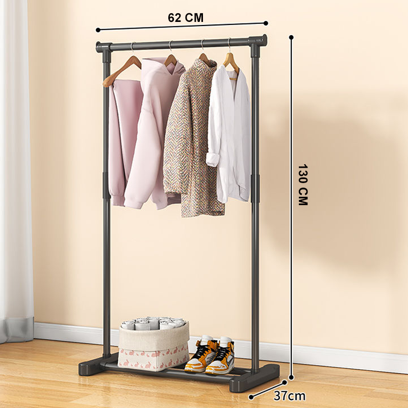 ราวตากผ้า 60 ซม. ราวแขวนเสื้อผ้า ราวแขวนผ้า Coat Rack บาร์เดี่ยว พร้อมชั้นวางของ โครงเหล็ก อเนกประสงค์ เหมาะสมคอนโด พร้อมส่ง