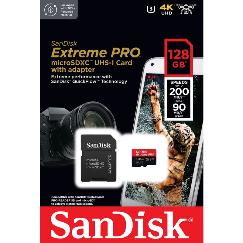 SanDisk Extreme Pro microSD 128GB ความเร็ว อ่าน 200MB/s เขียน 90MB/s (SDSQXCD-128G-GN6MA) เมมโมรี่ การ์ด แซนดิส ใส่ Gopro11 & MAX