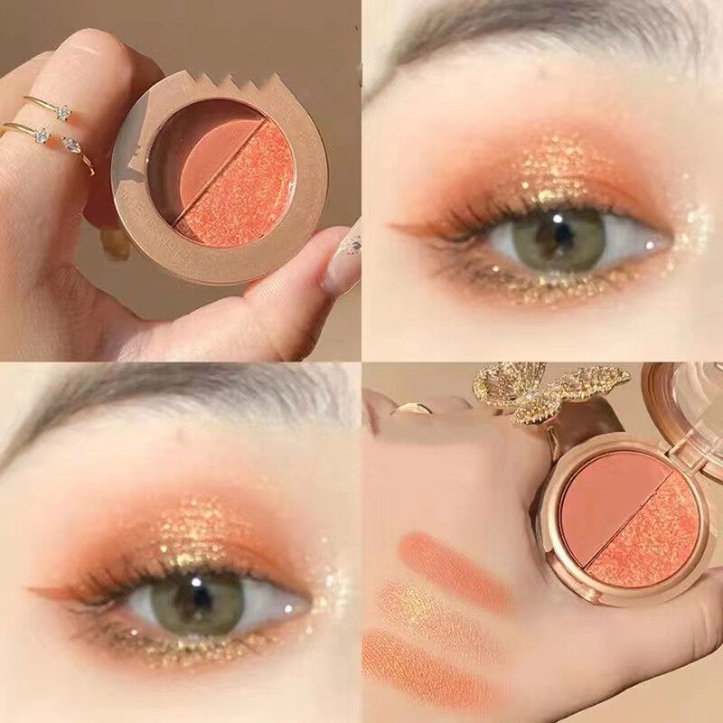 （พร้อมส่ง）อายแชโดว์ 2สี เนื้อดินน้ำมัน ใยไหม แมท ประกายชิมเมอร์ สีสวย เนื้อละมุน ติดทน กันน้ำ สีฟักทอง  ไม่ซีดจาง แป้งไม่ลอย สีสวย สีชัด