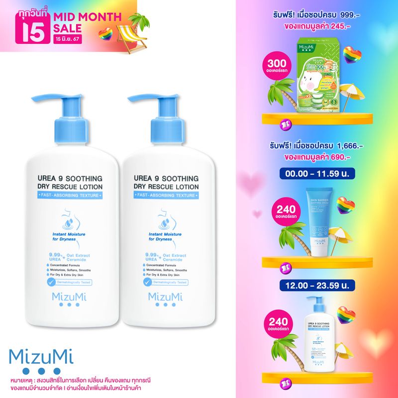 [แพ็คคู่] MizuMi Urea 9 Soothing Dry Rescue Lotion 250 ml โลชั่นบำรุงผิวเข้มเข้น ฟื้นผิวแห้งกร้าน ลอกเป็นขุย ให้ชุ่มชื้น